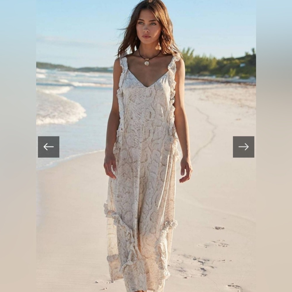 PilyQ Cobra Snake Print Ruffle Maxi Long Beach Summer Dress Size M/L